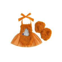 (18-24 Months, Orange) Neugeborenen-Mädchen-Outfit, ärmelloser Strampler mit Fell-Patchwork und Beinstulpen, Halloween-Kleidung