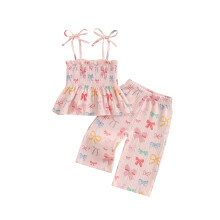 (9-12 Months, Pink) Sommeroutfit für Mädchen: Ärmelloses Tanktop mit Spaghettiträgern und weite Hose (2-teiliges Set)