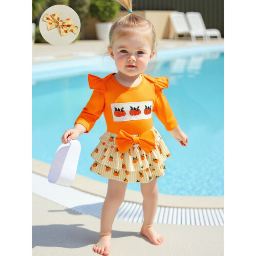 (9-12 Months, Orange) Completo per bambina 3 pezzi. 2