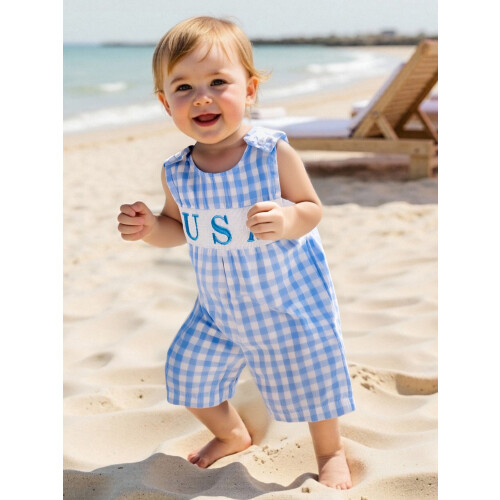 (0-3 Months, Blue) Macacão infantil para com bordado. 2