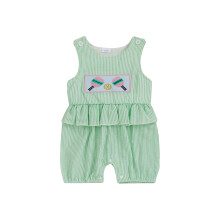 (0-3 Months, Green) Tutina a righe per bambina, senza maniche, girocollo, con ricamo pickleball.