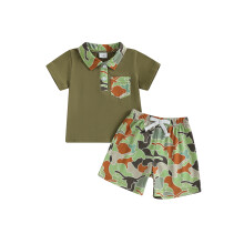 (18-24 Months, Army Green) Letní oblečení pro batolecí chlapečky, maskáčový top s krátkým rukávem a kraťasy, sada 2 kusů