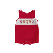 (6-12 Months, Red) Tutina estiva senza maniche per bambina, scollo rotondo, ricamo stile baseball, dolce tuta