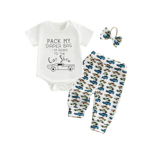 (6-12 Months, White) Set de 3 cu mașini/cactus.