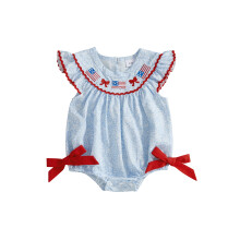 (3-6 Months, Blue) Tutina patriottica per neonata, casual, a righe e floreale, con maniche corte, ideale per neonati.