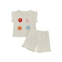 (2-3 Years, White) Completo estivo bambina: pantaloncini, canotta senza maniche con stampa floreale.
