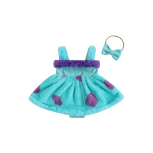 (9-12 Months, Blue) Completo bambina: tutina peluche, abito senza maniche in pelliccia sintetica e fascia con fiocco, 2 pezzi.