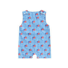 (6-12 Months, Blue) Tutina estiva per bambini 4 luglio con stampa a quadri e bandiera americana, body senza maniche.