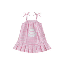 (6-7 Years, Pink) Mädchen-Geburtstagskleid, ärmellos, mit Bindebändern an den Schultern, Tortenstickerei, A-Linien-Kleid