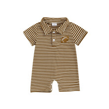 (6-12 Months, Brown) Tutina estiva neonato, maniche corte, colletto a revers, abbottonatura frontale, ricamo calcio