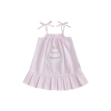 (3-4 Years, Red) Mädchen-Geburtstagskleid, ärmellos, mit Bindebändern an den Schultern, Tortenstickerei, A-Linien-Kleid