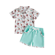 (18-24 Months, White) Letní oblečení pro chlapce s kachním potiskem, tričko s krátkým rukávem a elastické kraťasy, sada pro 2 osoby