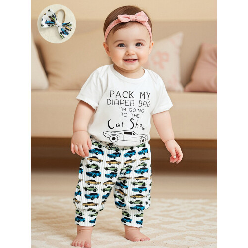 (6-12 Months, White) Set de 3 cu mașini/cactus. 2