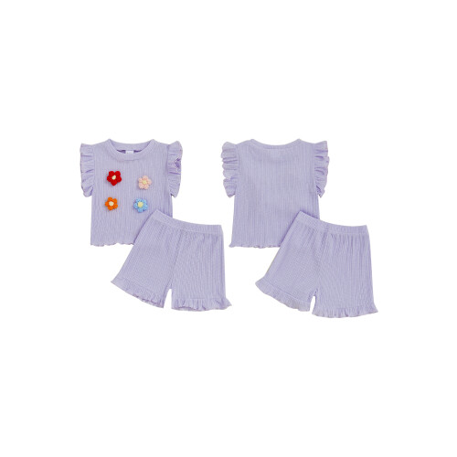 (3-4 Years, Purple) Σετ σορτς νήπια, αμάνικο φανελάκι με λουλούδια & σορτς 2 τεμαχίων 1