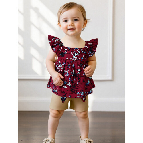 (18-24 Months, Red) Σετ 2 τεμαχίων φλοράλ σχέδια 2