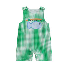 (3-6 Months, Green) Tutina per neonato con ricamo di pesci e motivo a quadri, senza maniche, ideale per l'estate.