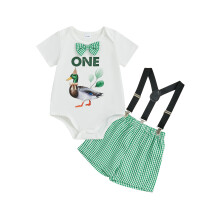 (12-18 Months, Green) Outfit k prvním narozeninám pro chlapce, krátký rukáv s kachničkou a letní kraťasy