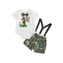 (12-18 Months, Gray) Outfit k prvním narozeninám pro chlapce, krátký rukáv s kachničkou a letní kraťasy