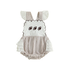 (18-24 Months, Brown) Tutina da bambina, senza maniche, a righe, ricamata, stile rugby, body estivo casual per tutti i giorni