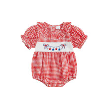 (12-18 Months, Red) Tutina estiva per neonata, graziosa a maniche corte con fiocco ricamato e inserti decorativi.