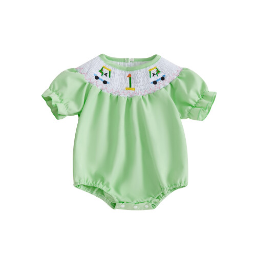 (3-6 Months, Green) Κορμάκι γκολφ κοντό μανίκι με κέντημα για νεογέννητα μωρά