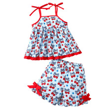 (12-18 Months, Red) Conjunto de verão para bebê menina com estampa de cerejas, blusa sem mangas e shorts (2 peças)