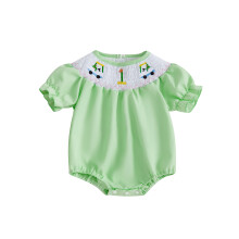 (12-18 Months, Green) Tutina da golf per neonata, maniche corte, con ricamo a carrello, arricciatura, tutina per neonata