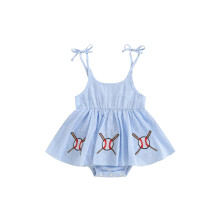 (0-3 Months, Green) Tutina da bambina, body estivo a righe senza maniche con laccetti e ricami, stile baseball.