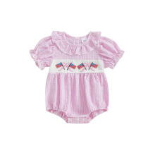 (0-3 Months, Pink) Tutina estiva per neonata, graziosa a maniche corte con fiocco ricamato e inserti decorativi.