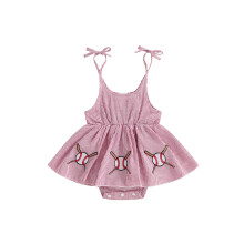 (0-3 Months, Pink) Tutina da bambina, body estivo a righe senza maniche con laccetti e ricami, stile baseball.