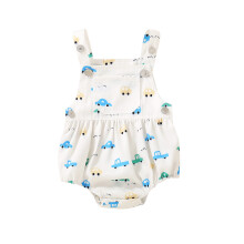 (3-6 Months, Beige) Salopette in jeans senza maniche per neonati, con scollo quadrato e tasche, ideale per maschietti e femminucce.
