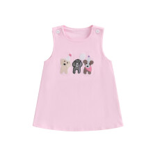 (2-3 Years, Pink) Geburtstagskleid für Mädchen, mit Hundestickerei, Rundhalsausschnitt, ärmellos, süßes Sommerkleid für Bambini