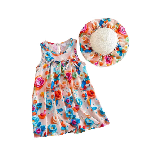(5-6 Years, Multicolor) Παιδικό Σετ Φόρεμα Στρογγυλή Λαιμόκοψη