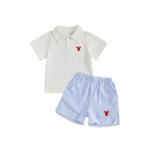 (3-4 Years, White) Conjunto de 2 piezas para niño: pantalones cortos y camisa corta con estampado de cangrejo.