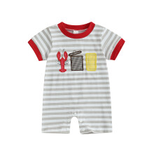 (3-6 Months, Gray) Tutina estiva per neonato, maniche corte, scollo rotondo, con ricamo di aragosta.