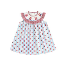 (4-5 Years, White) Vestido de verano sin mangas para niñas, 4 de julio, con estampado de sombrero, volantes y cuadros.