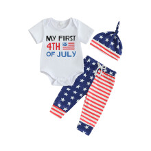 (12-18 Months, White) Conjunto de 3 piezas para bebé: mameluco de manga corta, pantalón con estrellas y gorro.