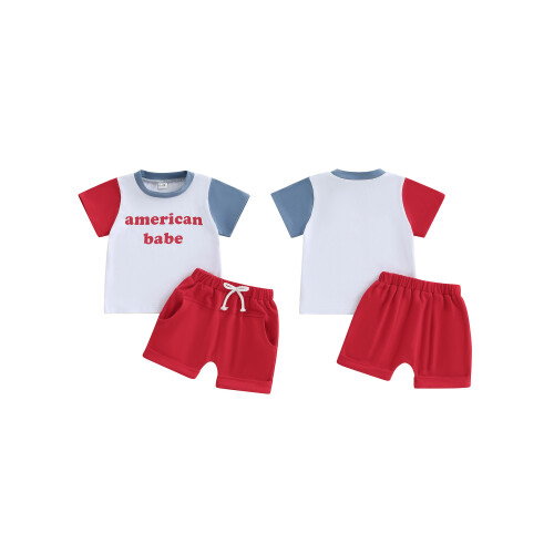 (18-24 Months, Red) Σετ 2 τεμαχίων μπλουζάκι και σορτς 4ης Ιουλίου για νήπια αγοράκια 1
