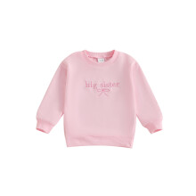 (2-3 Years, Pink) Sweatshirt für kleine Mädchen, bestickt mit Schleife, Rundhalsausschnitt, langärmlig, süße Herbst-Winter-Oberteile