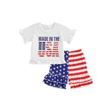 (3-6 Months, Blue) Conjunto infantil para menina, perfeito para o 4 de julho, com camiseta bordada e shorts listrados (2 peças).