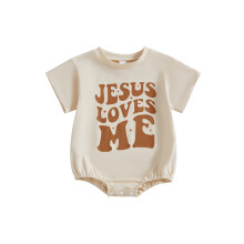 (6-9 Months, Khaki) Mono de bebé para verano, holgado, con estampado de letras, cuello redondo, manga corta, mono infantil