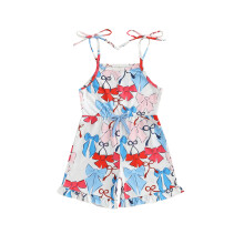 (18-24 Months, Blue) Tutine per bambine, abbigliamento Independence Day, stampa a fiocco, lacci, spalline sottili, senza maniche.