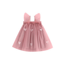 (3-4 Years, Pink) Sommerkleid aus Tüll für Kleinkinder, 3D-Schleifenverzierung, doppellagig, ärmellos, Trägerkleid, A-Linie
