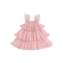 (18-24 Months, Pink) Kleinkinderkleid mit Punkten, Lagenlook, Fliegenmuster-Ärmel, Freizeitmode, Prinzessinnen-Sommerkleid