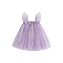 (2-3 Years, Purple) Sommerkleid aus Tüll für Kleinkinder, 3D-Schleifenverzierung, doppellagig, ärmellos, Trägerkleid, A-Linie