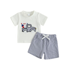 (12-18 Months, Ivory) Chlapecký outfit k 4. červenci - tričko s krátkým rukávem a kraťasy, 2 kusy