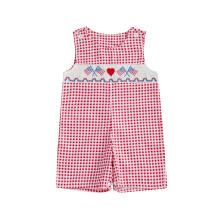 (12-18 Months, Red) Tutina a quadri per neonati, con ricamo a cuore e bandiera USA, senza maniche, perfetta per il 4 luglio.