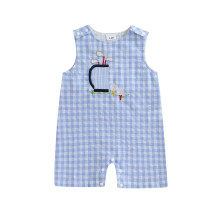 (0-3 Months, Blue 2) Tutina da neonato con ricamo a quadri, senza maniche, ideale per l'estate.