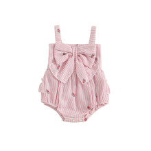 (3-6 Months, Pink) Sommerlicher Baby-Strampler für Mädchen, lose, mit Schleifenmuster und Wassermelonenprint, ärmellos.