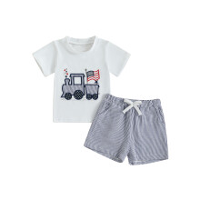 (12-18 Months, Multicolor) Chlapecký outfit k 4. červenci - tričko s krátkým rukávem a kraťasy, 2 kusy